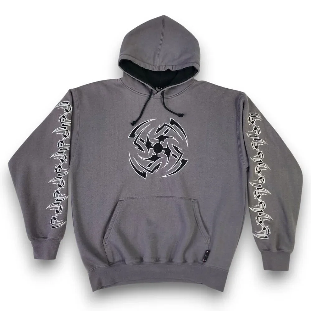 Sapphire Lounge Men's Large Gray Tribal Star Graphic Hoodie Y2k Streetwear - Picture 3 of 16